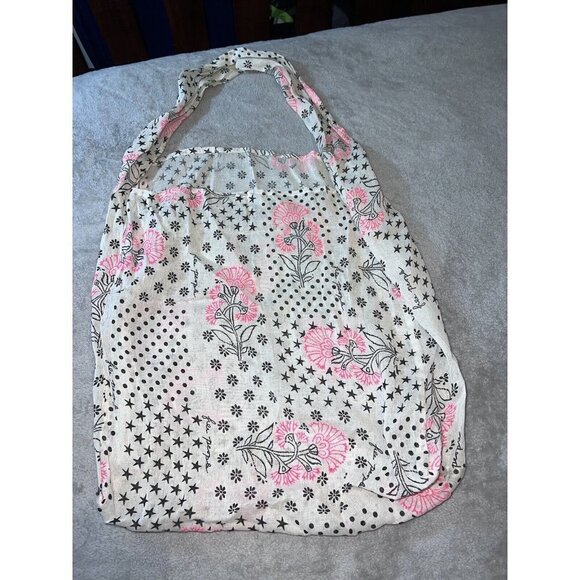NWOT FREE PEOPLE Natural Linen Floral Neon Black Stars Print Large Tote … - Picture 2 of 6